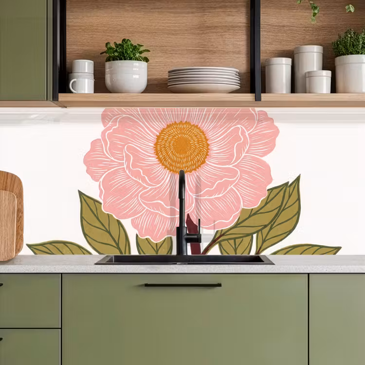 Keuken achterwand - Bloemen - Roze - Illustratie - Bloemen - Roze - Illustratie keuken achterwand 2 middel