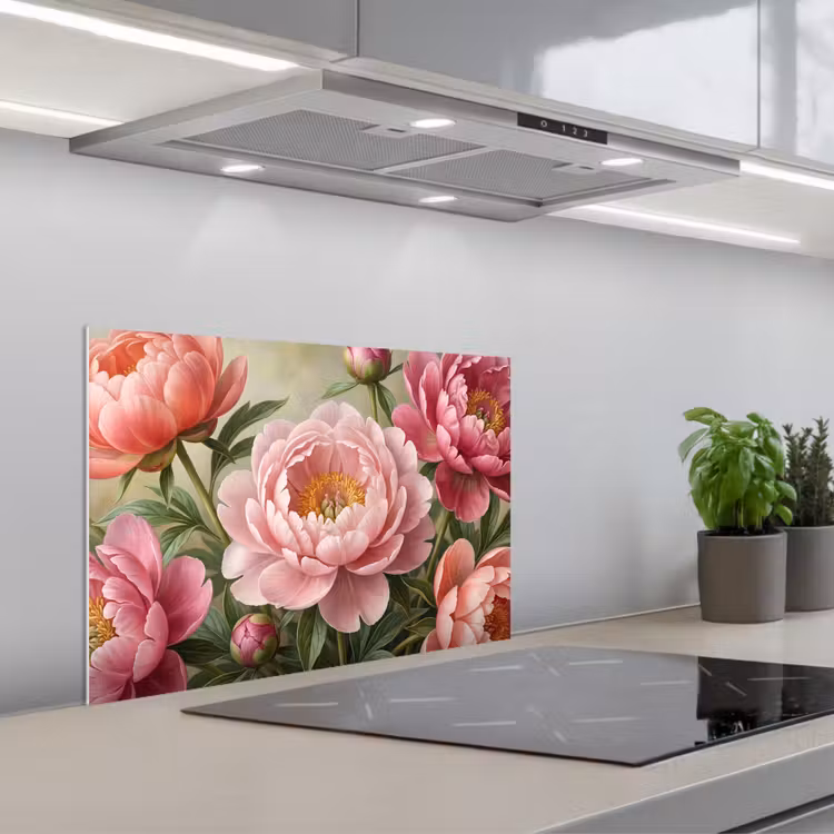Bloemen - Roze - Klassiek - Gedetailleerd - Natuur keuken achterwand spatscherm klein -3d_schuin