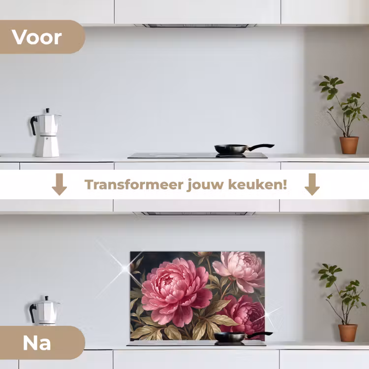 Bloemen - Roze - Klassiek - Natuur keuken achterwand spatscherm klein -voor_na_NL