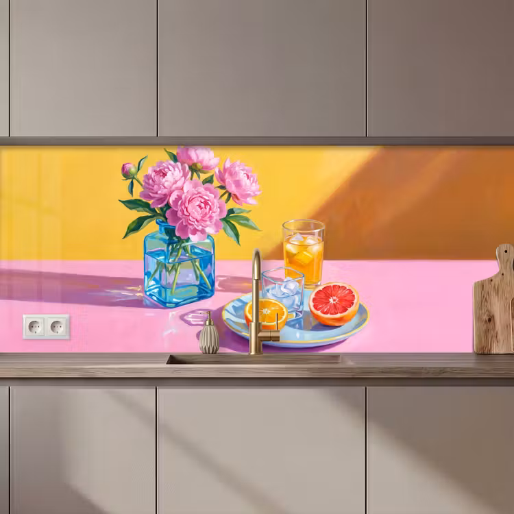 Keuken achterwand - Bloemen - Roze - Modern - Bloemen - Roze - Modern keuken achterwand 2 middel zz_3dshopping