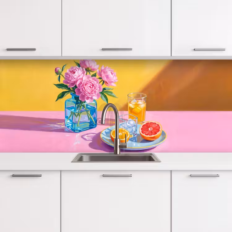 Keuken achterwand - Bloemen - Roze - Modern - Bloemen - Roze - Modern keuken achterwand 2 middel