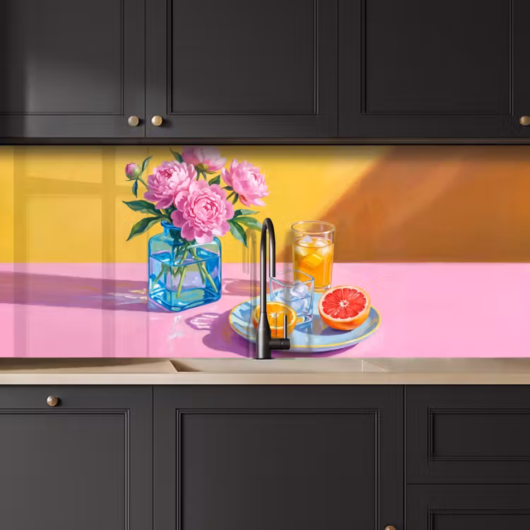 Keuken achterwand - Bloemen - Roze - Modern - Bloemen - Roze - Modern keuken achterwand 2 middel