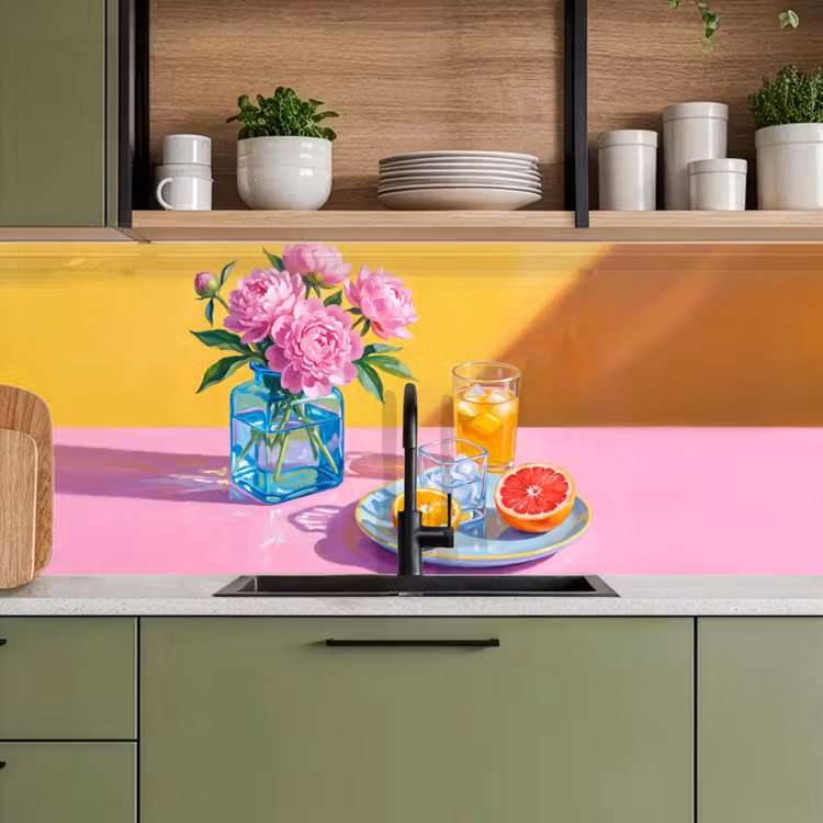 Keuken achterwand - Bloemen - Roze - Modern - Bloemen - Roze - Modern keuken achterwand 2 middel