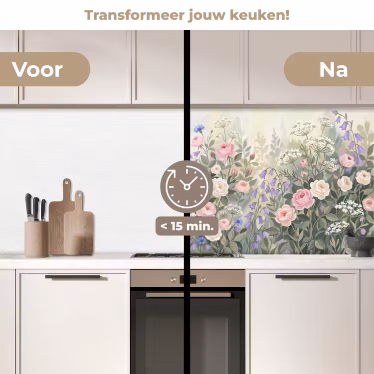Bloemen - Tuin - Natuur - Kleurrijk keuken achterwand 2 middel -voor-na2_NL