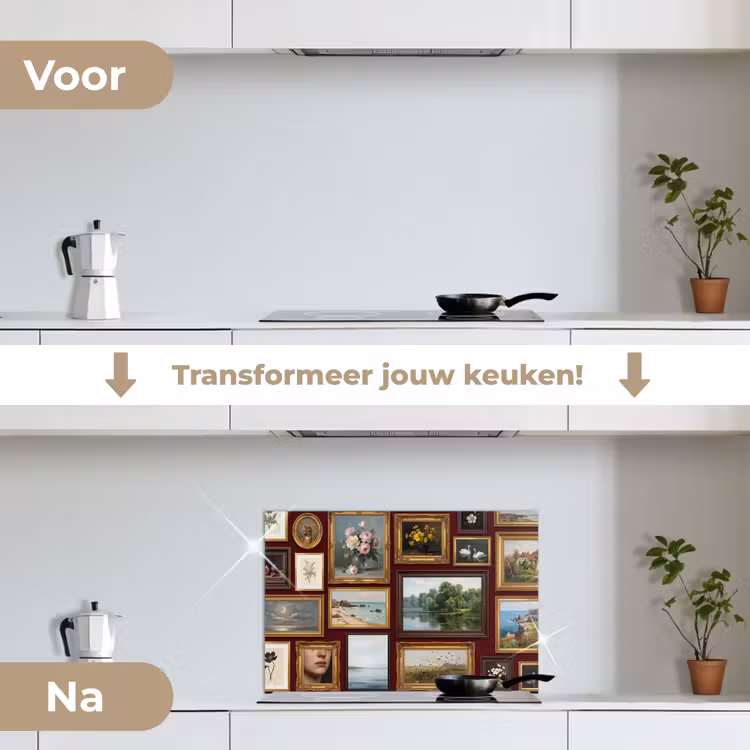 Bloemen - Vaas - Klassiek - Kunst - Rood keuken achterwand spatscherm klein -voor_na_NL