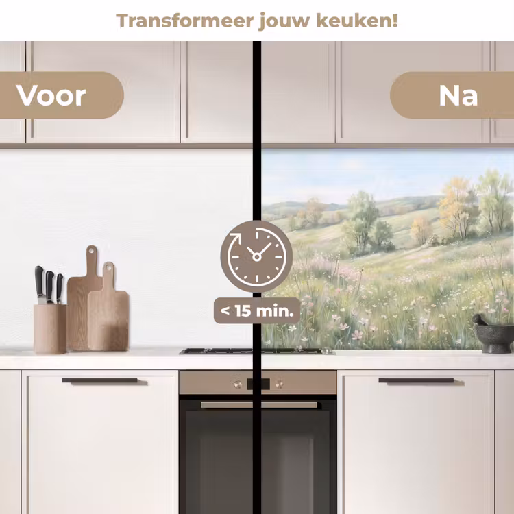 Bloemen veld - Bloemen - Groen keuken achterwand 2 middel -voor-na2_NL