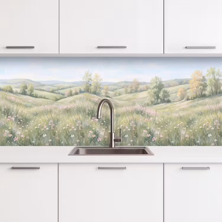 Bloemen veld - Bloemen - Groen keuken achterwand 2 middel -3d