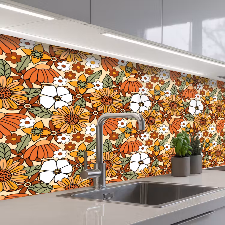Bloemen - Vintage - Patronen keuken achterwand 2 middel 871 -3d_schuin