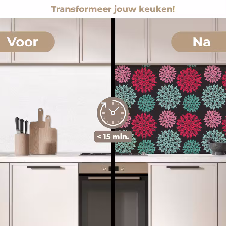 Bloemen - Vintage - Roze - Turquoise - Patronen keuken achterwand 2 middel 871 -voor-na2_NL