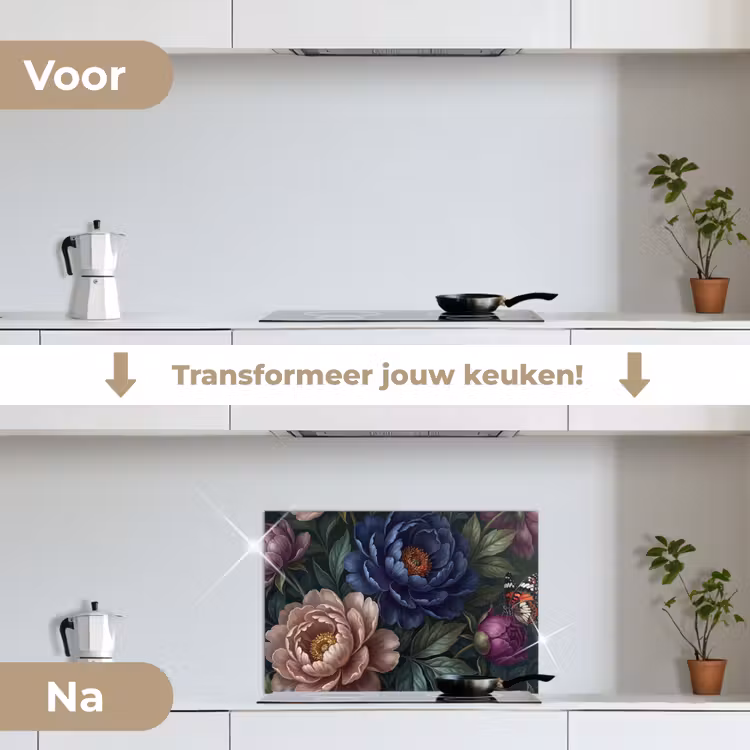Bloemen - Vlinder - Natuur - Modern - Paars keuken achterwand spatscherm klein -voor_na_NL