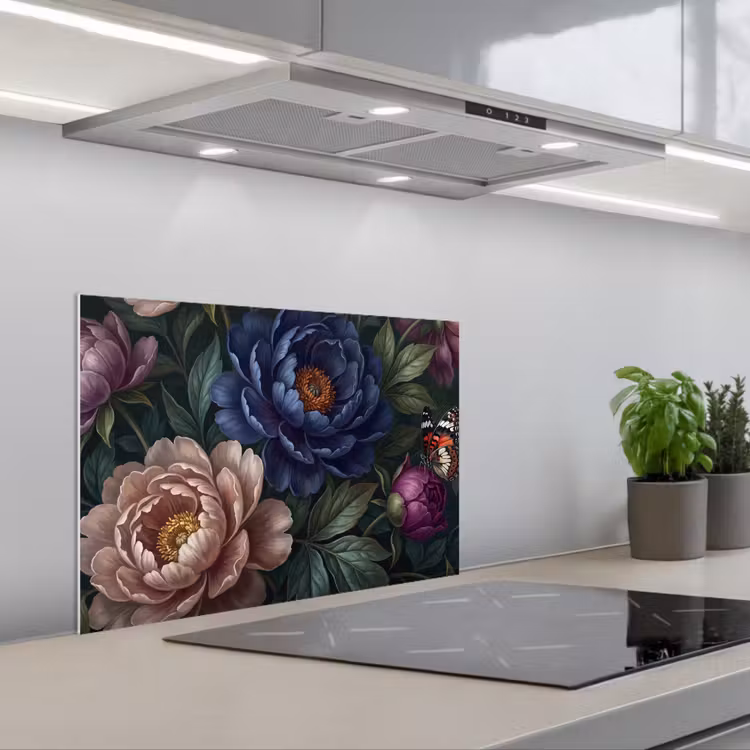 Bloemen - Vlinder - Natuur - Modern - Paars keuken achterwand spatscherm klein -3d_schuin