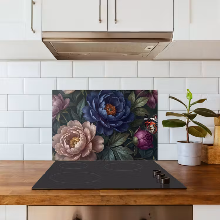 Bloemen - Vlinder - Natuur - Modern - Paars keuken achterwand spatscherm klein -sfeer2