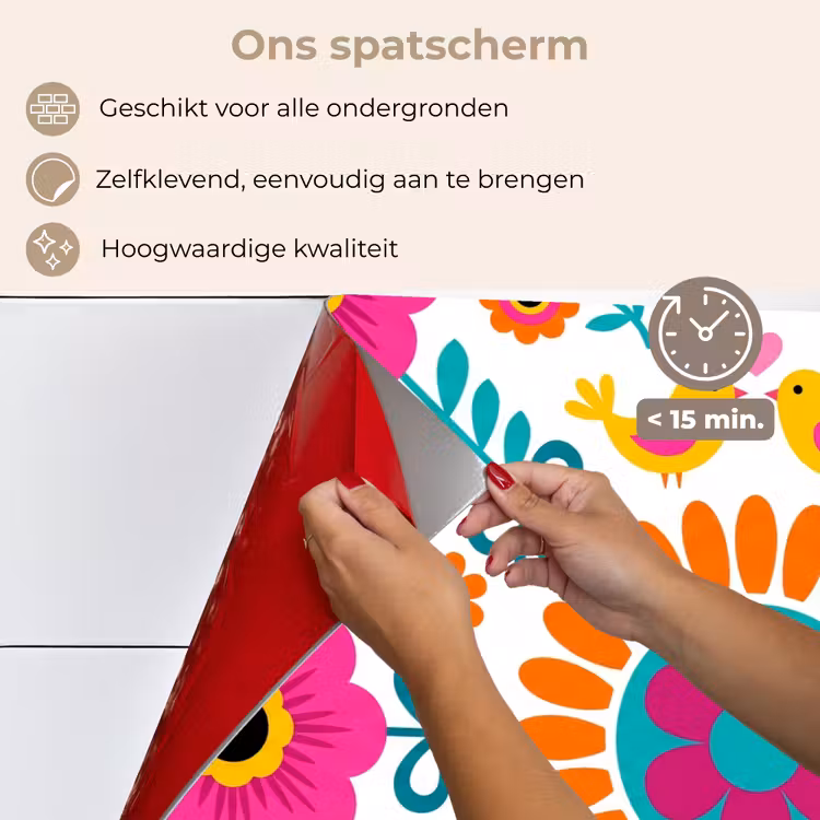 Bloemen - Vogel - Patroon - Kleurrijk - Modern keuken achterwand spatscherm klein -spatscherm_NL