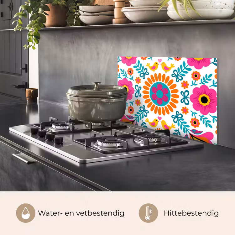 Bloemen - Vogel - Patroon - Kleurrijk - Modern keuken achterwand spatscherm klein -usp_NL