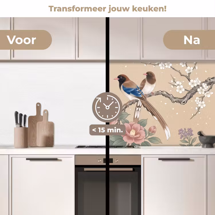 Bloemen - Vogels - Bloemen keuken achterwand 2 middel -voor-na2_NL