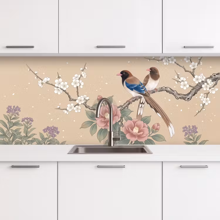 Bloemen - Vogels - Bloemen keuken achterwand 2 middel -3d