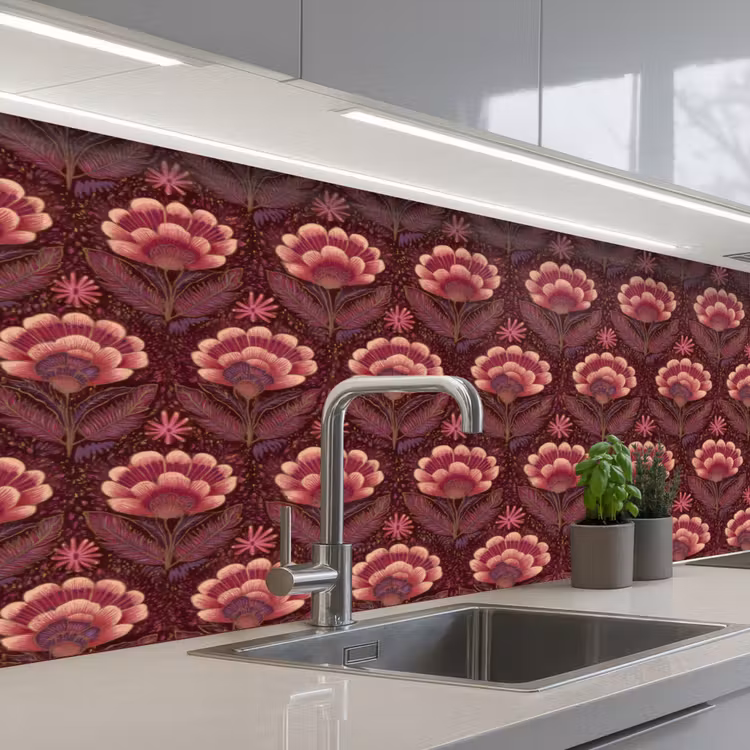 Bloemen - Waaier - Paars keuken achterwand 2 middel 871 -3d_schuin