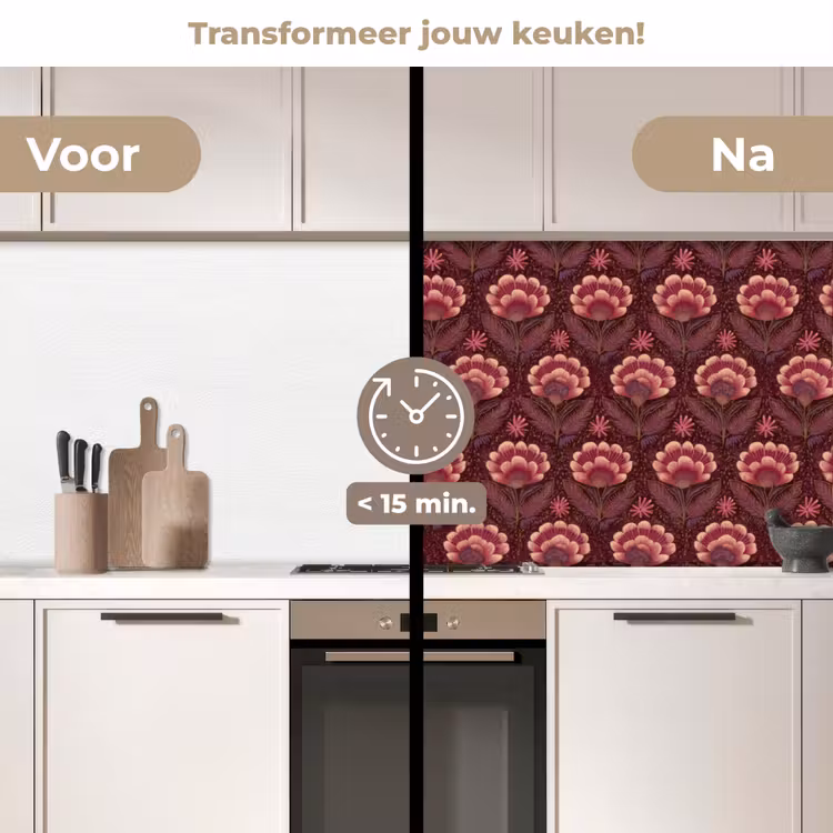 Bloemen - Waaier - Paars keuken achterwand 2 middel 871 -voor-na2_NL