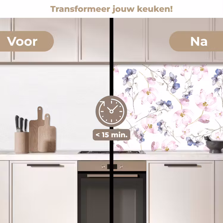 Bloemen - Waterverf - Bohemian - Patroon keuken achterwand 2 middel 871 -voor-na2_NL