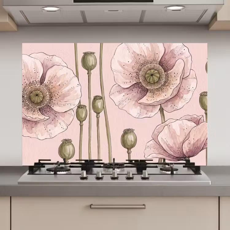 Bloemen - Zomer - Natuur - Aquarel - Roze keuken achterwand spatscherm klein -3d_website