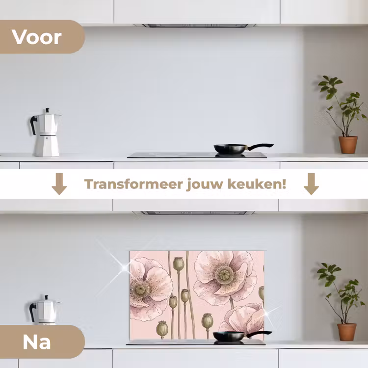 Bloemen - Zomer - Natuur - Aquarel - Roze keuken achterwand spatscherm klein -voor_na_NL