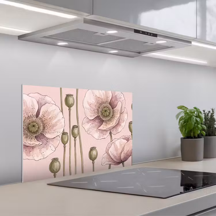 Bloemen - Zomer - Natuur - Aquarel - Roze keuken achterwand spatscherm klein -3d_schuin