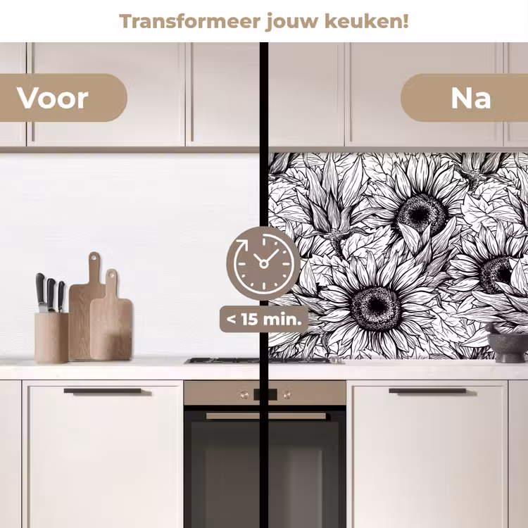 Bloemen - Zonnebloem - Patroon keuken achterwand 2 middel 871 -voor-na2_NL