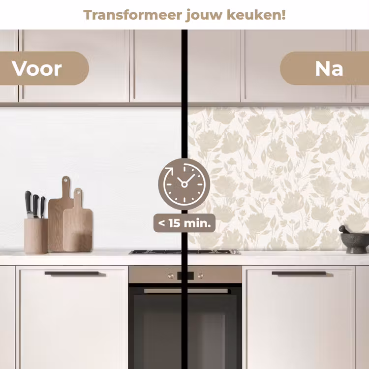 Bloemenpatroon - Silhouet - Wit keuken achterwand 2 middel 871 -voor-na2_NL
