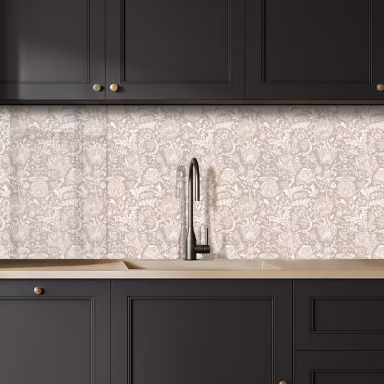 Bloemenprint - Grijs - Crème keuken achterwand 2 middel 871 -sfeer1