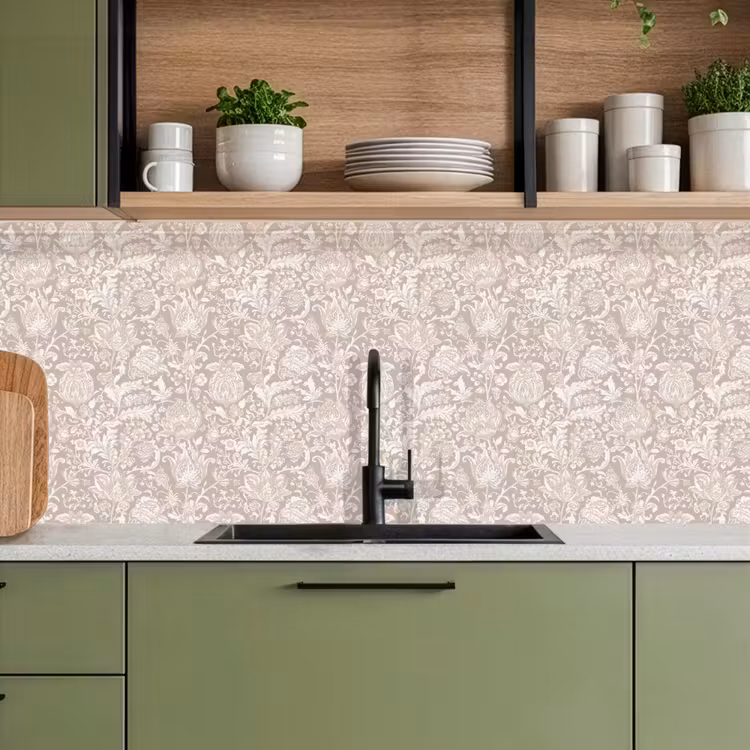 Bloemenprint - Grijs - Crème keuken achterwand 2 middel 871 -sfeer3