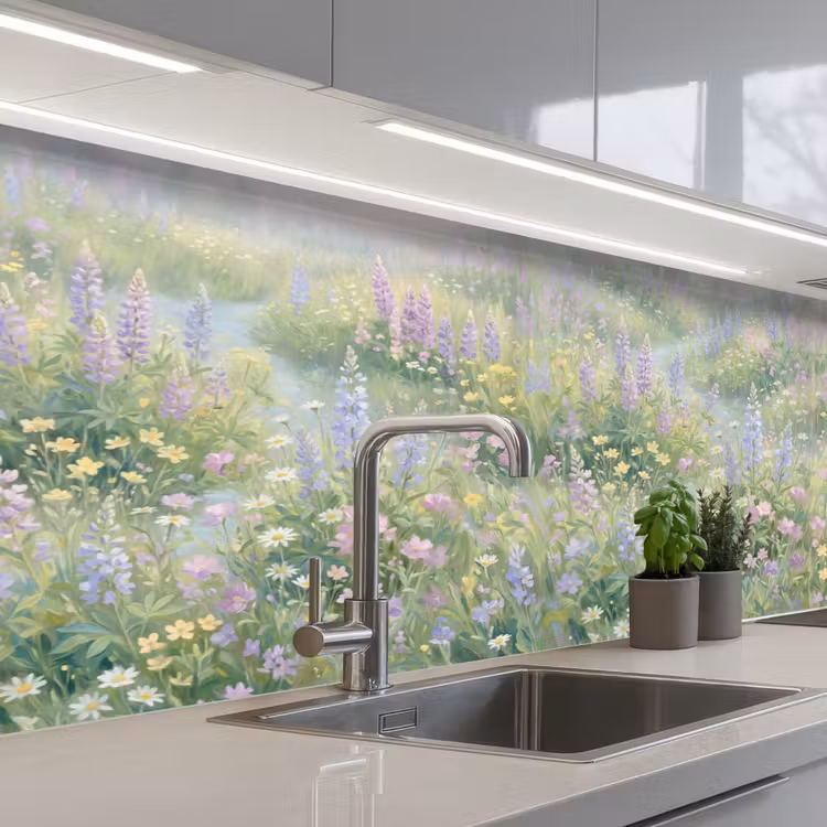 Bloemenveld - Heuvels - Kleurrijk keuken achterwand 2 middel -3d_schuin