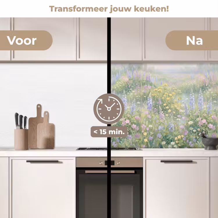 Bloemenveld - Heuvels - Kleurrijk keuken achterwand 2 middel -voor-na2_NL
