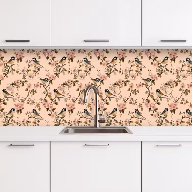 Bloesem - Koolmees - Roze keuken achterwand 2 middel 871 -3d