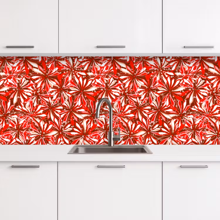 Bloesem - Rood - Patronen - Bloemen keuken achterwand 2 middel 871 -3d