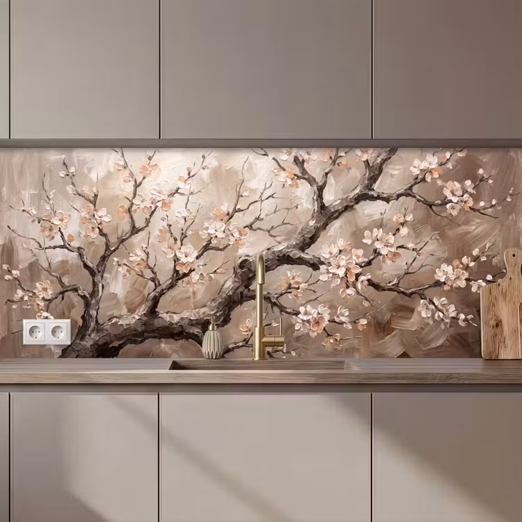 Bloesem - Takken - Schilderij - Beige - Serene keuken achterwand 2 middel zz_3dshopping