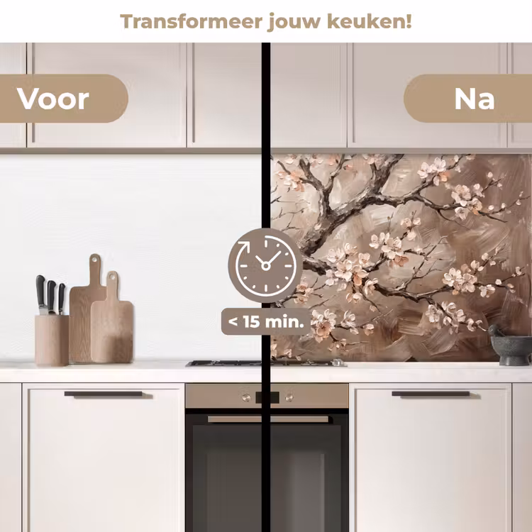 Bloesem - Takken - Schilderij - Beige - Serene keuken achterwand 2 middel -voor-na2_NL