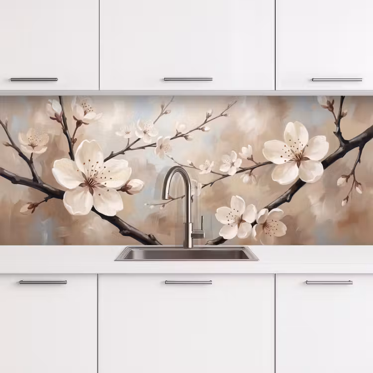 Bloesem - Takken - Schilderij - Beige - Serene keuken achterwand 2 middel -3d
