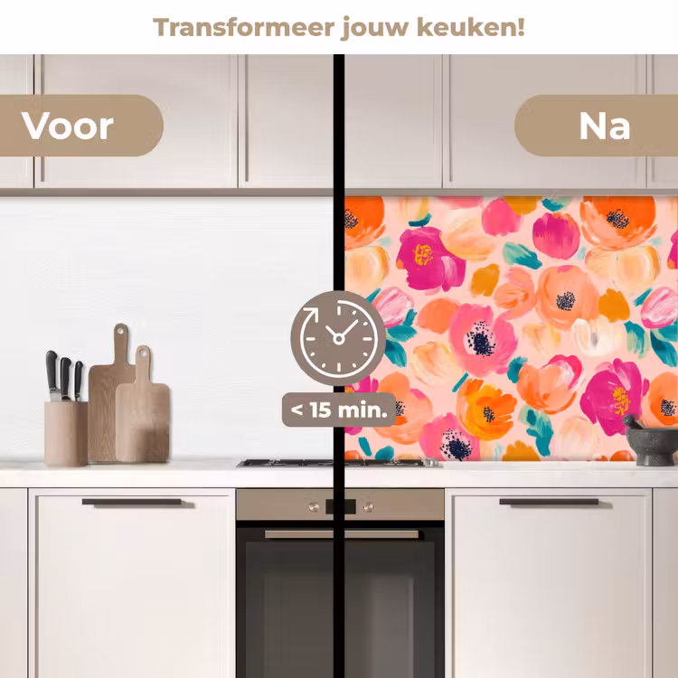 Bloesems - Vrolijk - Kleurrijk keuken achterwand 2 middel 871 -voor-na2_NL