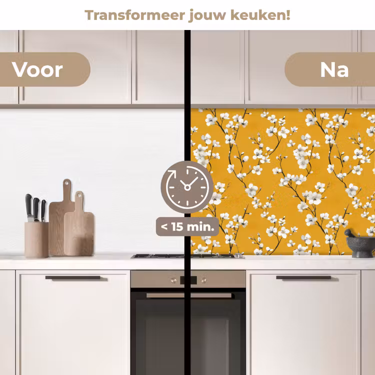 Bloesemtak - Aquarel - Geel keuken achterwand 2 middel 871 -voor-na2_NL
