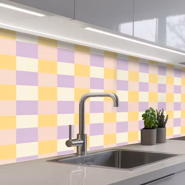 Blokjes - Lila - Geel keuken achterwand 2 middel 871 -3d_schuin