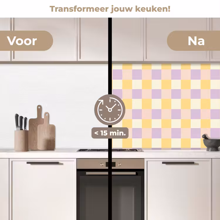 Blokjes - Lila - Geel keuken achterwand 2 middel 871 -voor-na2_NL