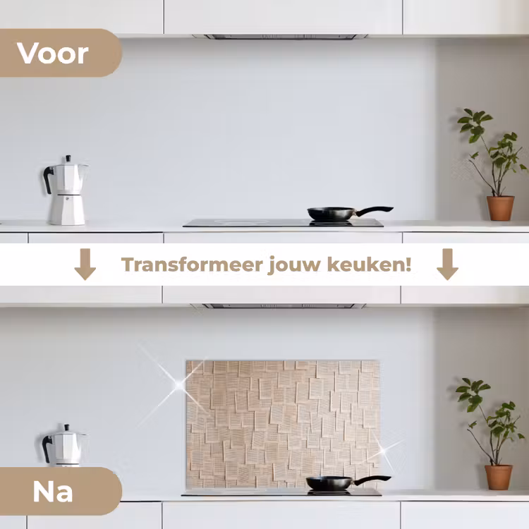 Boekpagina - Collage - Literatuur - Vintage - Beige keuken achterwand spatscherm klein -voor_na_NL