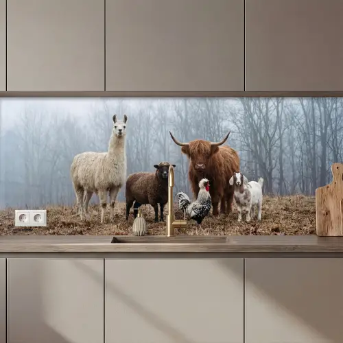 Keuken achterwand - Boerderijdieren - Groep - Mist - Natuur - Rustiek