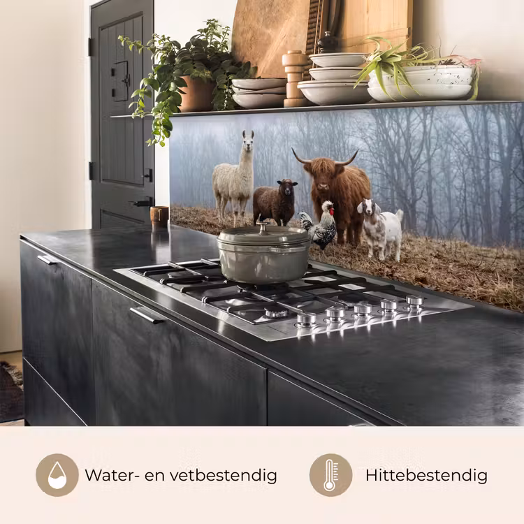Boerderijdieren - Groep - Mist - Natuur - Rustiek keuken achterwand 2 middel -usp_NL