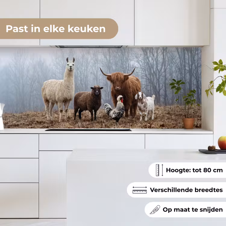Boerderijdieren - Groep - Mist - Natuur - Rustiek keuken achterwand 2 middel -sfeer4_NL