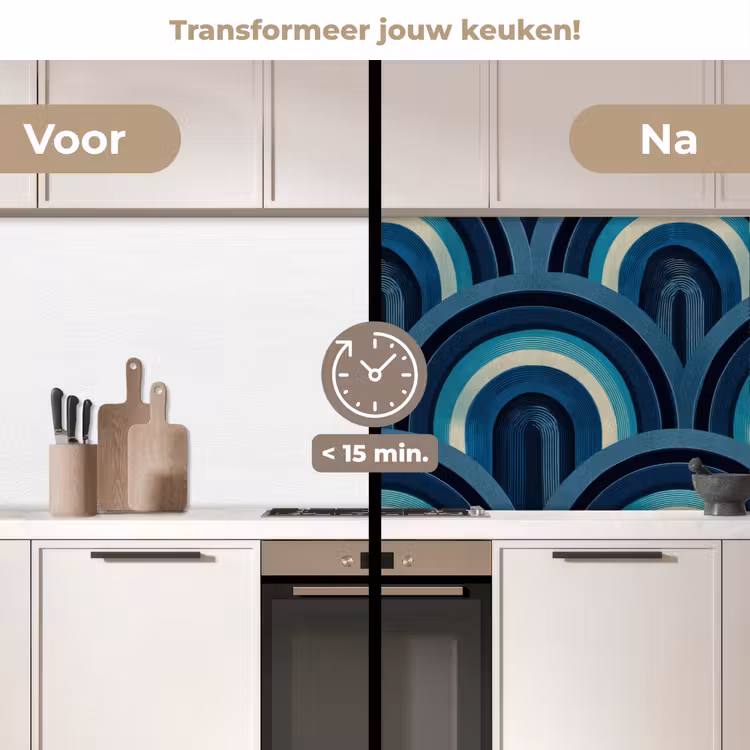 Bogen - Geometrisch - Patroon - Blauw - Retro keuken achterwand 2 middel 871 -voor-na2_NL