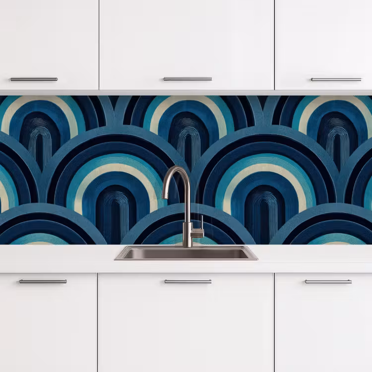 Bogen - Geometrisch - Patroon - Blauw - Retro keuken achterwand 2 middel 871 -3d