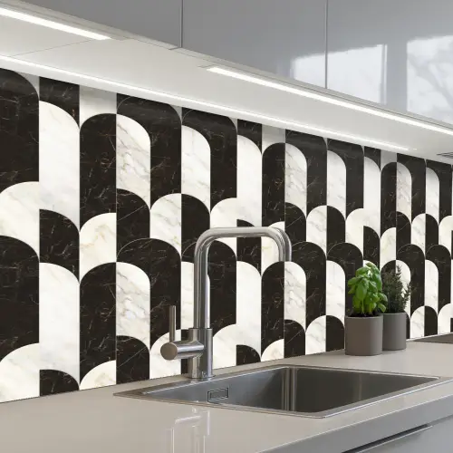 Bogen - Tegels - Marmer - Zwart - Wit keuken achterwand 2 middel 871 -3d_schuin