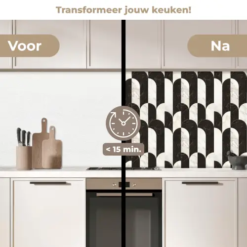 Bogen - Tegels - Marmer - Zwart - Wit keuken achterwand 2 middel 871 -voor-na2_NL