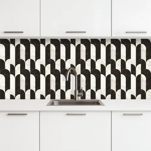 Bogen - Tegels - Marmer - Zwart - Wit keuken achterwand 2 middel 871 -3d